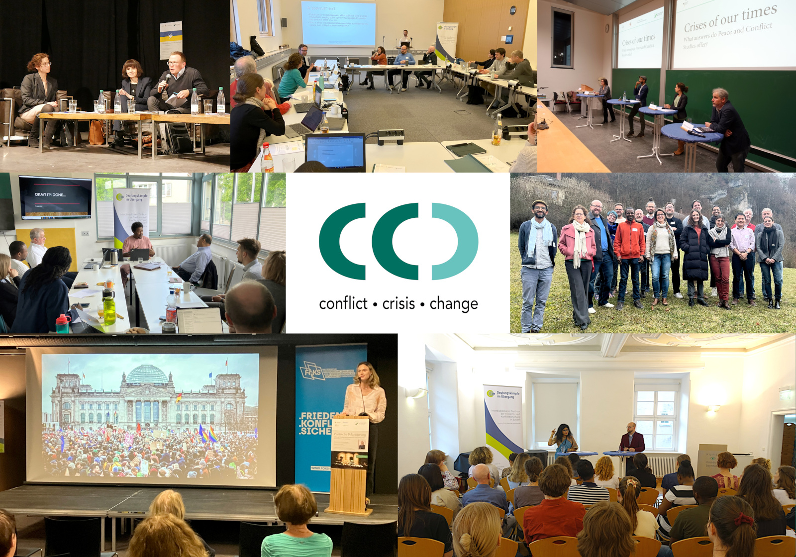 Banner comprising various pictures from roundtable events, network meetings, and workshops organized within the C³