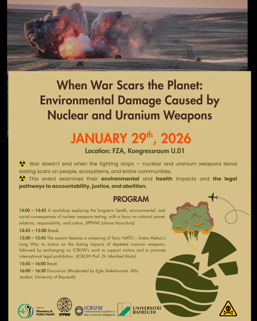 Poster of the workshop: "When War Scars the Planet: Environmental Damage Caused by Nuclear and Uranium Weapons"