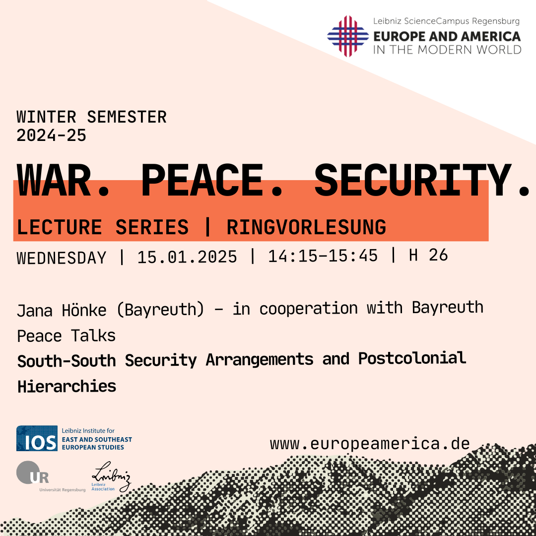 Sharepic of Jana Hönke's talk within the lecture series "War. Peace. Security." (Regensburg)