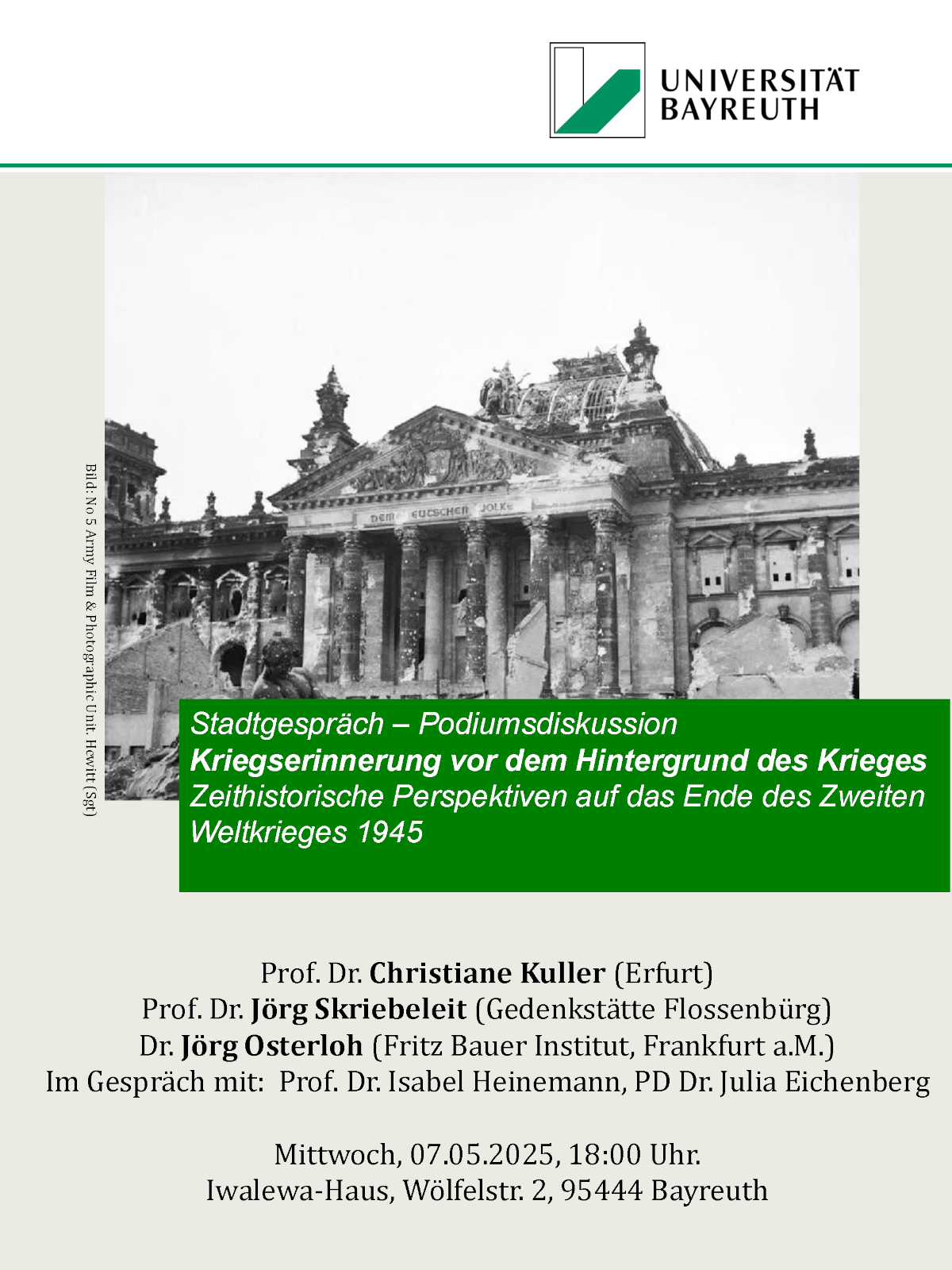 Poster der Podiumsdiskussion zu Kriegserinnerung
