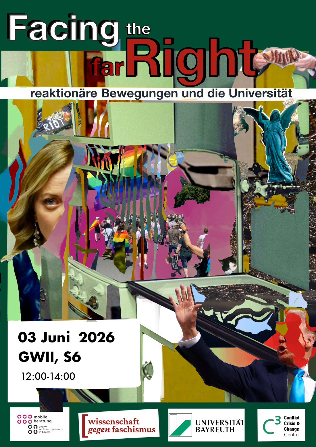 Event poster "Facing the far Right: reaktionäre Bewegungen und die Universität"
