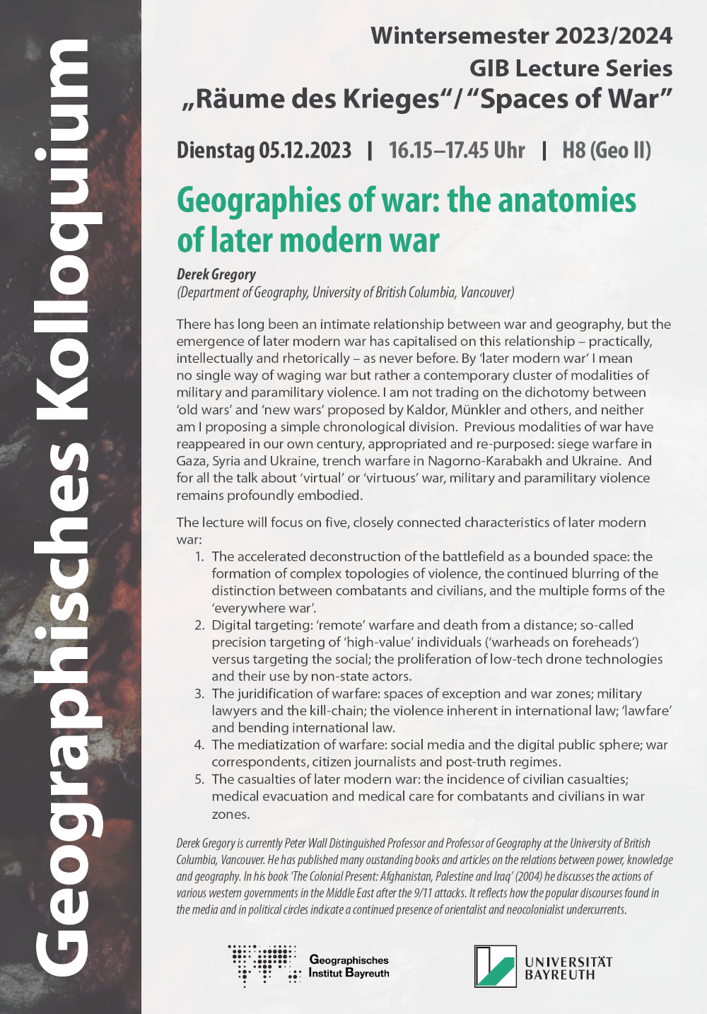 Poster - Talk Derek Gregory "Geographies of War"
